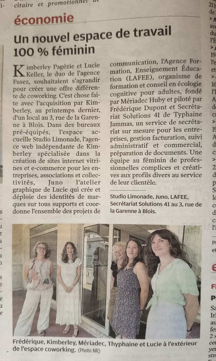 Article de la Nouvelle République sur le coworking du 3 rue de la Garenne