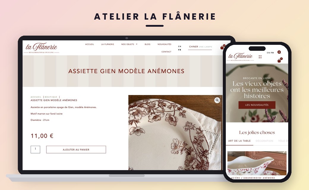Le site de l'Atelier La Flânerie sur ordinateur et smartphone